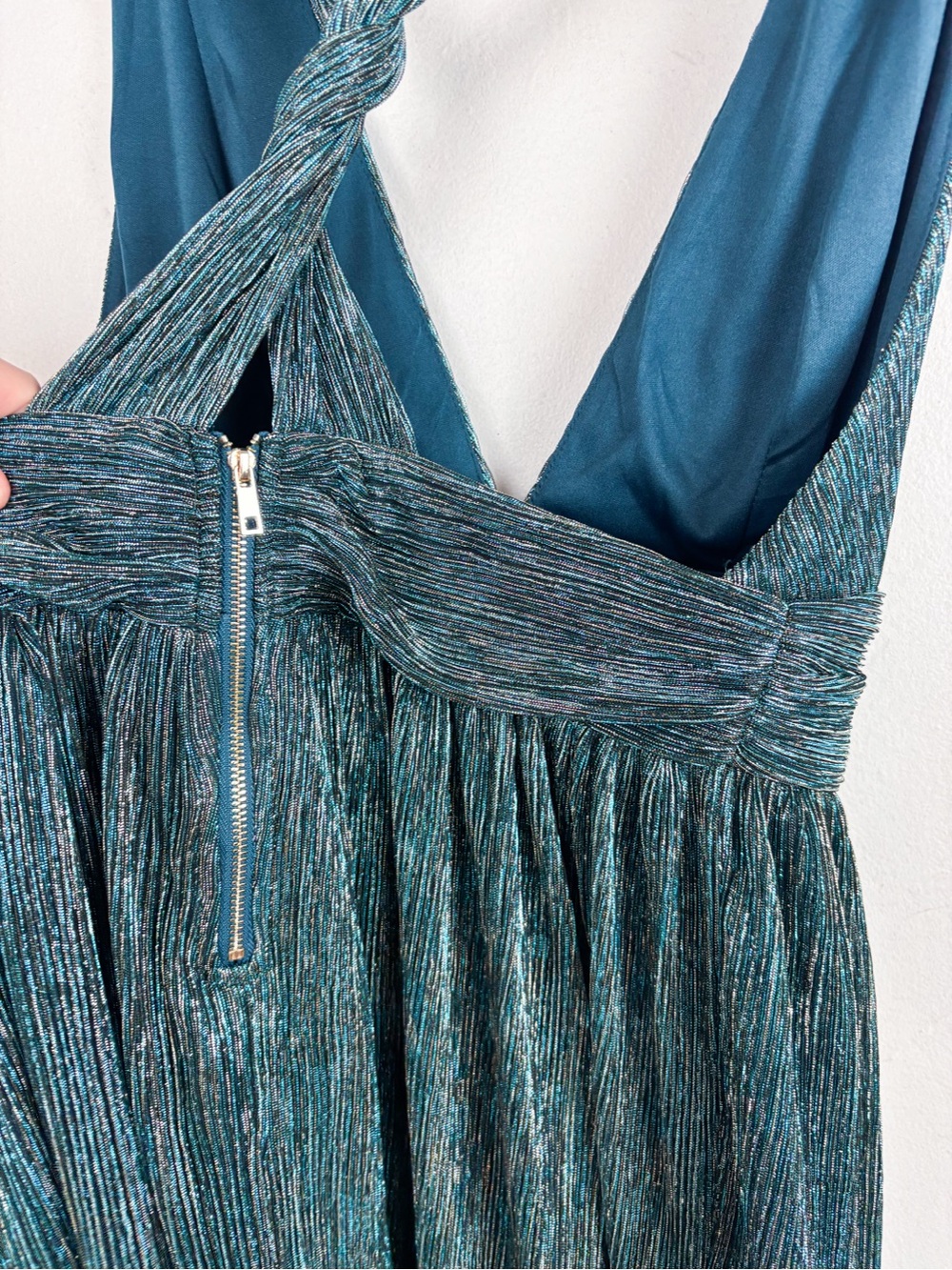 NWT Lulu’s Ailey Gold & Teal Blue Formal Mini dress Sz L - Picture 7 of 11